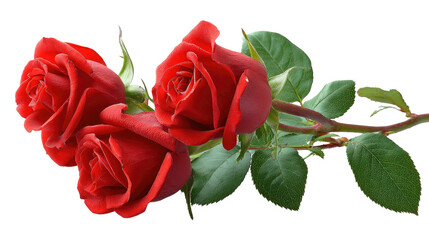 Scarlet Roses' Embrace: A captivating trio of vibrant red roses, each petal meticulously unfurled, showcases the exquisite beauty of nature's artistry.