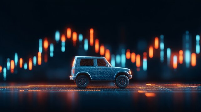 A visual representation of the stock market, overlaid with the tax implications of vehicle tariffs, is set against a backdrop of a parked car, symbolizing the intersection of economic trends and