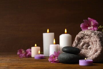 Spa treatments on a wooden table. Natural cosmetic products