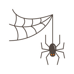 Scary Halloween Spider Hanging from Cobweb Line Icon
