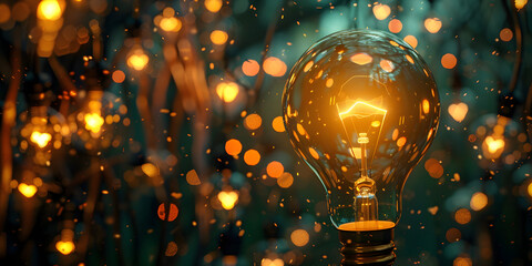 
Abstract bokeh with light bulbs in warm colors, concept of innovation and creativity. Light bulb in the dark, symbol of idea and energy
