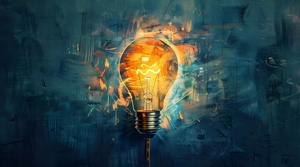 Light of an idea - artistic image of a glowing light bulb in abstract colors. Bright lamp on an artistic background - concept of innovation, ideas and inspiration 