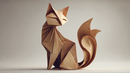 Geometric Origami Cat Sculpture