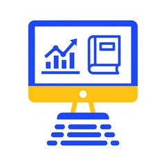 Online Learning Icon with Financial Chart and Book on Green Screen for Education