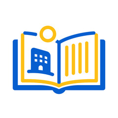 Green Screen Effect Open Book with Building and Columns - Blue and Yellow