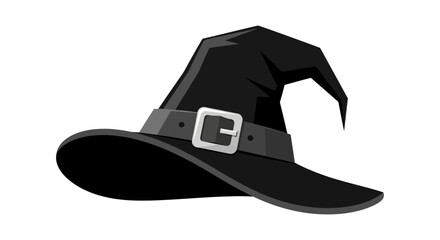 Classic black pointed witch hat with a silver buckle.