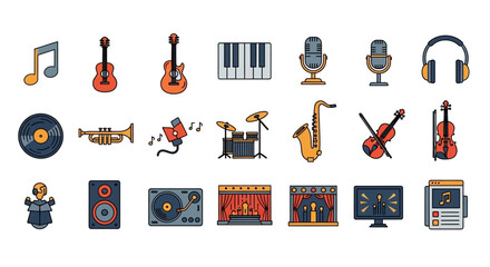 Collection of Musical Instruments and Audio Equipment Icons.