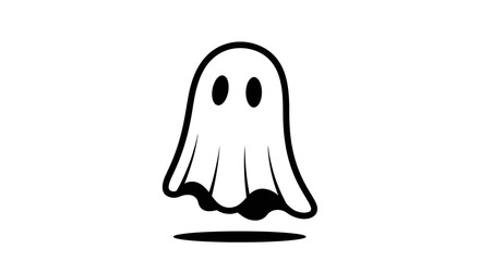 Cute Cartoon Ghost Floating with Shadow Minimalist Design.