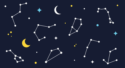 Fototapeta premium Celestial Constellations and Stars in a Dark Night Sky.