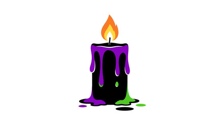 Halloween purple candle with dripping wax and green slime.