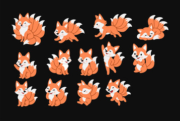 illustration of Fox Character Poses Collection