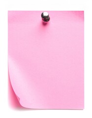 Blank pink sticky note with a silver thumbtack for reminders. Isolated on white background