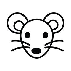 A cartoon mouse face with round ears whiskers and a simplified design. line icon editable stroke