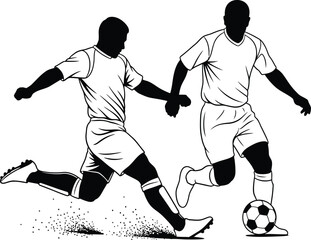 Soccer players silhouette kicking ball, action sport, dynamic illustration
