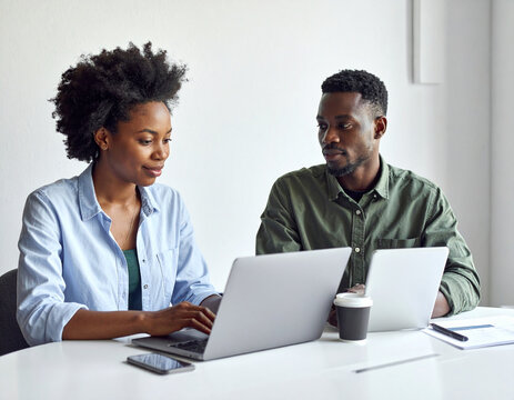 African American black business people working with laptop