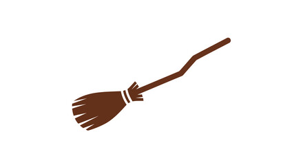 Simple brown witch broomstick vector icon illustration.