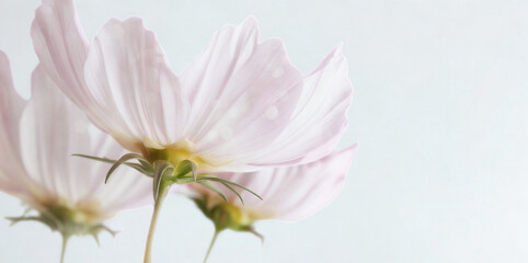 Obraz premium Delicate light pink cosmos flowers with soft focus