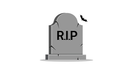 Solemn Gravestone with RIP Inscription and Flying Bat.