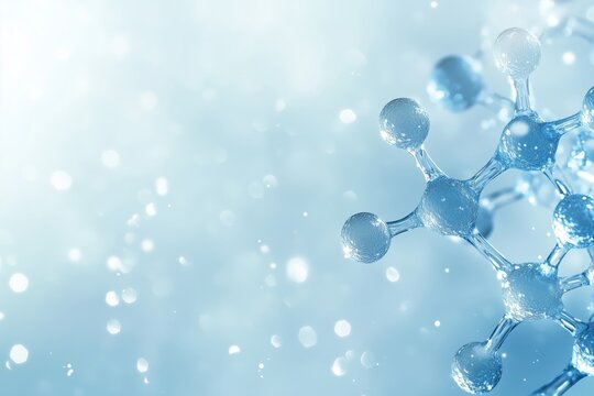 Light blue and white gradient background with abstract medical molecules web banner design