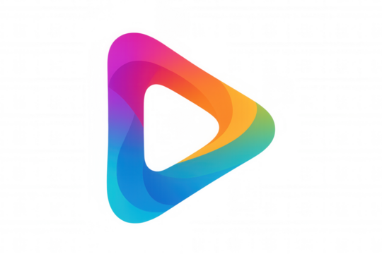 Abstract play button loop forming a vibrant color spectrum, playing media, video, audio, multimedia, or stream content