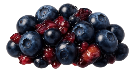 A clear glass jar filled with blackberry jam, displaying its deep purple hue and smooth texture.