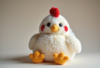 The main subject is a hen, which should be a plush toy with soft, stylish fur