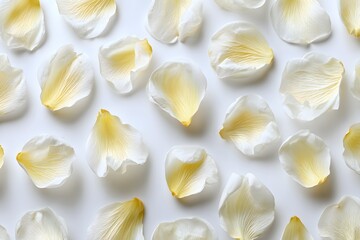 Delicately Scattered Ivory Petals on White Background