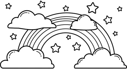 Fototapeta premium Rainbow with clouds and stars a beautiful and colorful illustration.