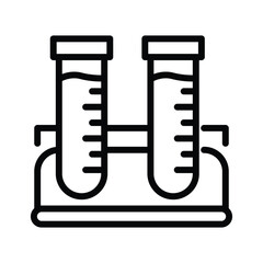 Two test tubes in a stand filled with liquid and marked with lines. line icon editable stroke