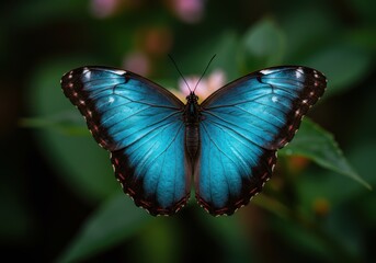 Blue Butterfly on Green Background Macro