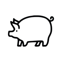 Line art depiction of a pig in side view outlined in black. line icon editable stroke
