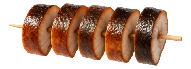 Breaded scallop on a wooden board accompanied by a small ramekin of tartar sauce