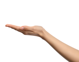 Isolated hand with open palm, extended, and facing upwards against a black background