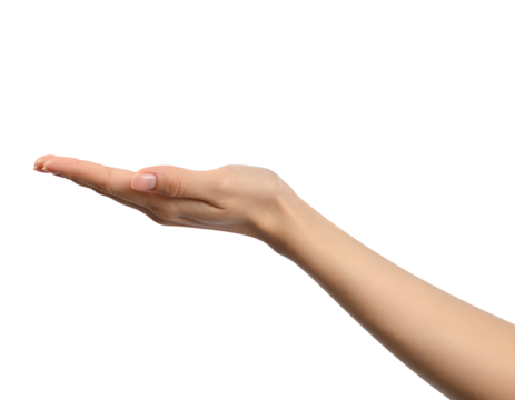Isolated hand with open palm, extended, and facing upwards against a black background
