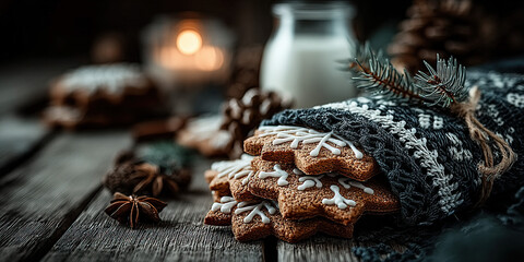 Assorted holiday cookies arranged on wooden table