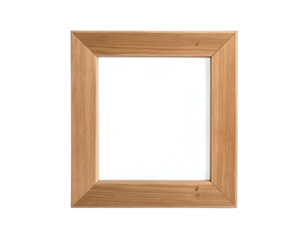 A square wooden frame with a white void against a black background