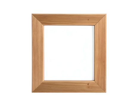 A square wooden frame with a white void against a black background