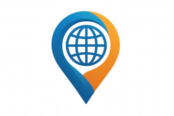 Location pin icon with a globe symbol representing global navigation and international travel tracking
