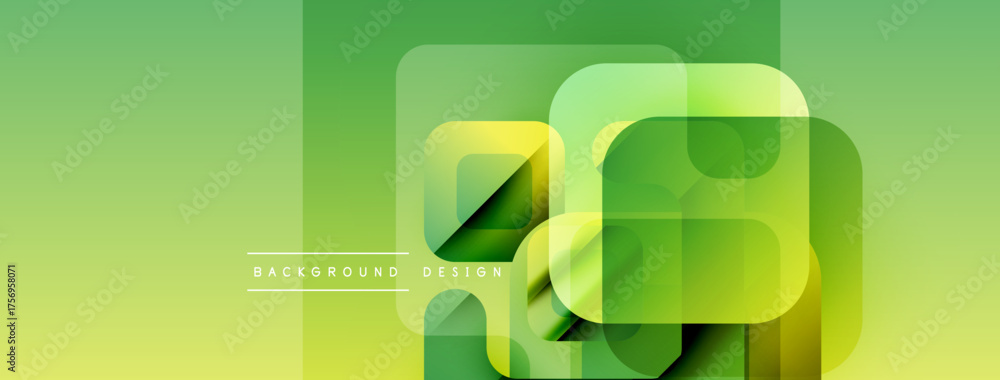 Poster abstract geometric shapes overlap, creating vibrant green gradient background. modern design element