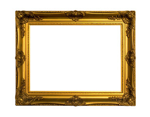 Ornate, rectangular gold frame with decorative carvings, set against a stark black background