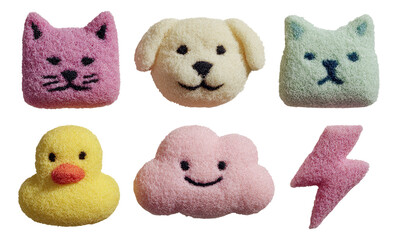 Colorful and Cute Kitchen Sponge Shapes Featuring Animals and Objects Isolated on Background