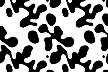 Abstract black and white pattern featuring irregular, amoeba-like shapes scattered across a white background