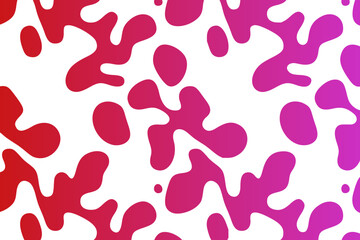 Abstract pattern with irregular red to purple gradated shapes on a white background. Organic, blob-like f