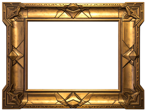 Ornate golden rectangle frame with geometric patterns and sharp angles, elegant details