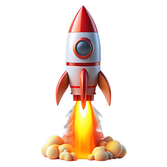 Cartoon Rocket Launching into Space on Black Background Illustration