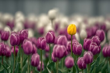 Floral Field Showcasing Purple and Yellow Blossoms