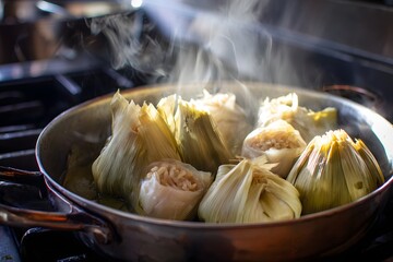 Steaming Savory Dumplings Cooking In a Pot
