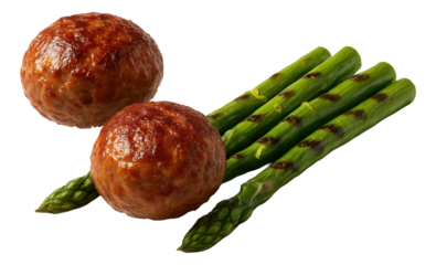 Large meatball enveloped in a velvety cheese sauce, with a sprinkle of paprika, on a plain white dish.