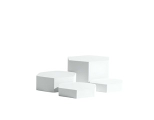 Isolated white geometric platforms against a dark background for product display