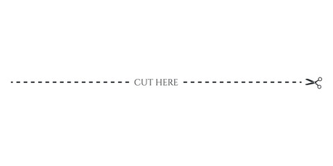 Cut Here Dotted Line with Scissors Icon for DIY Projects and Crafts - Vector Illustration